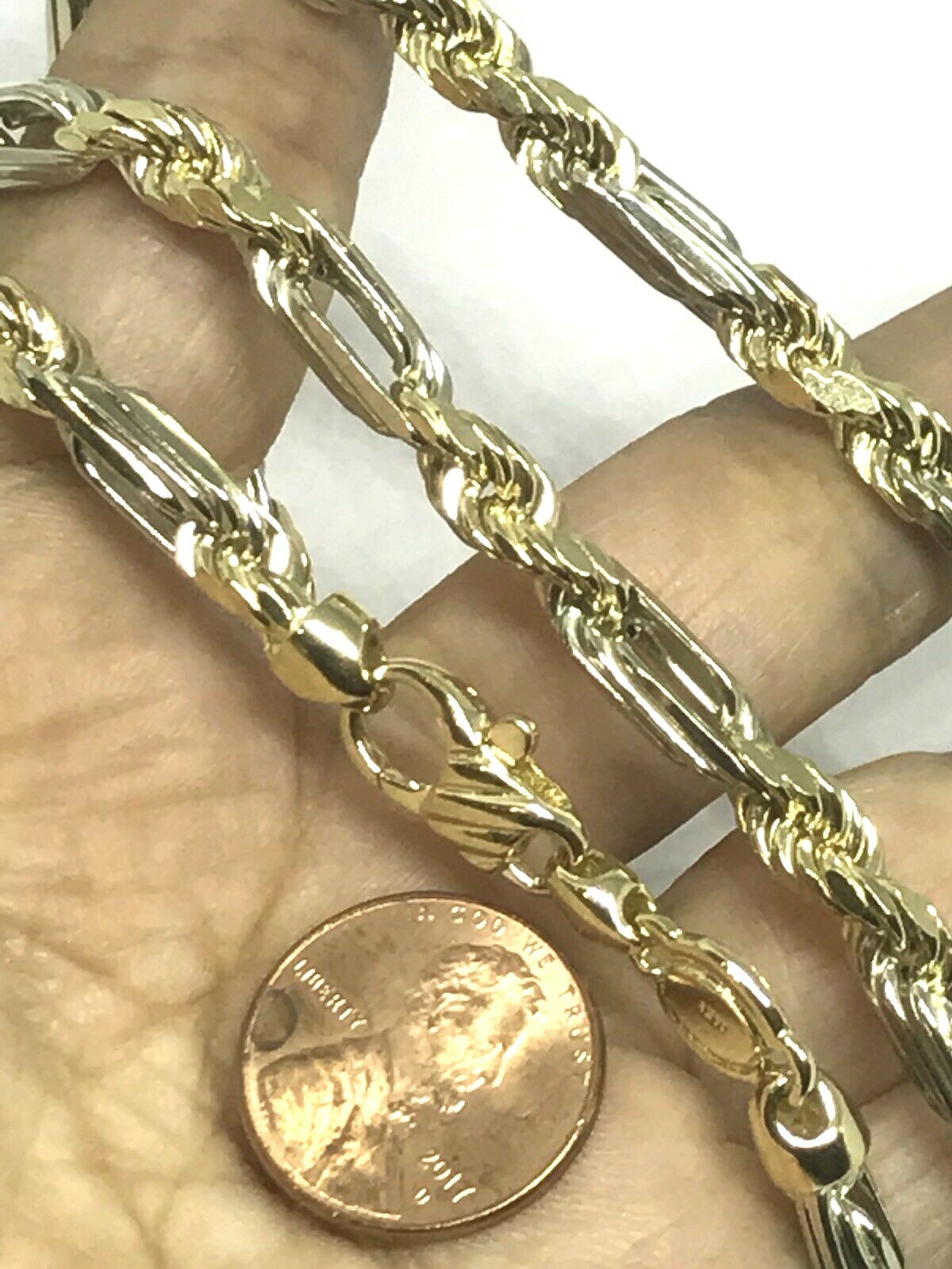 GoLD 14k chain figarope link necklace Yellow White semi solid 51g 26” 5.5mm