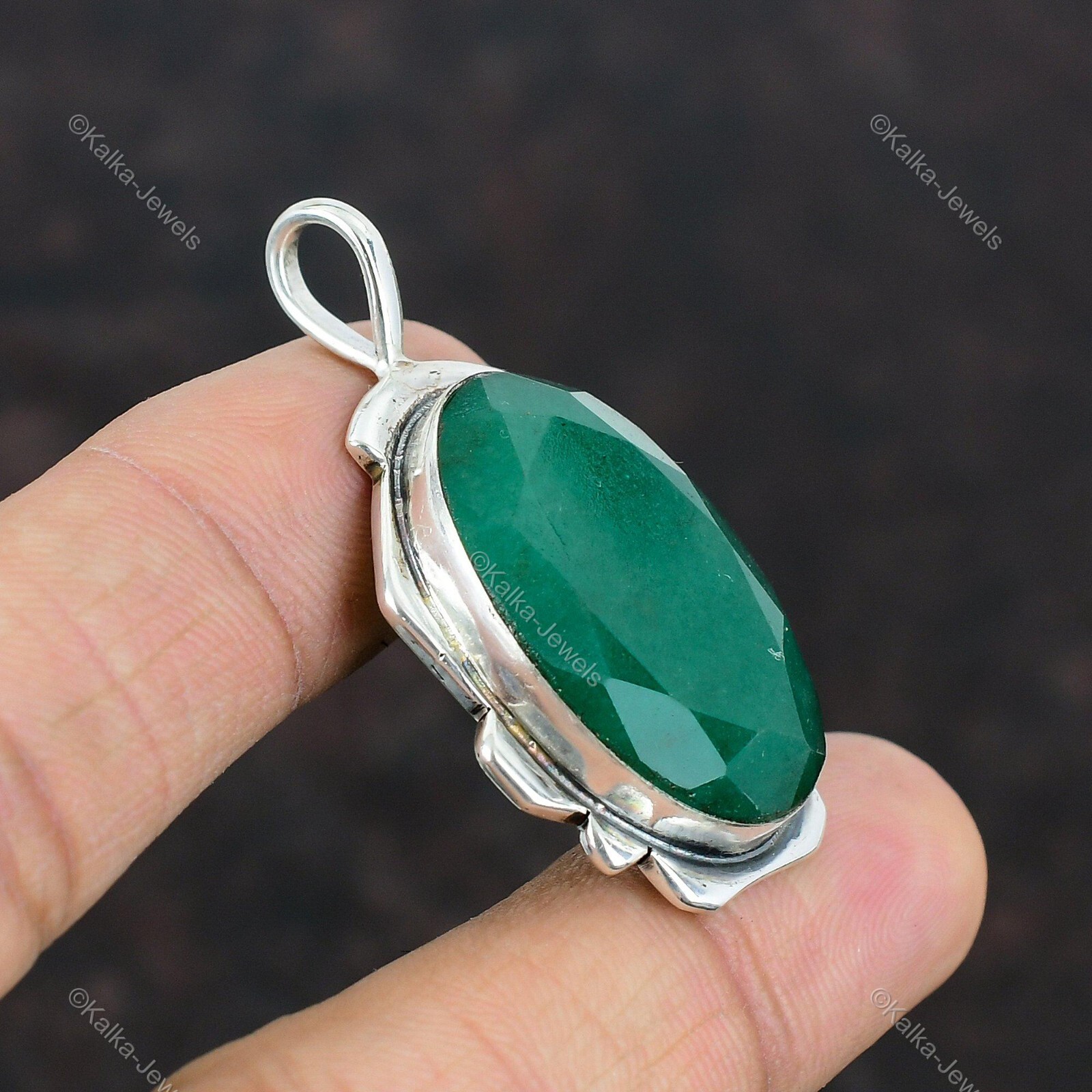 Natural Zambian Emrald Gemstone Pendant 925 Sterling Silver Jewelry For Women