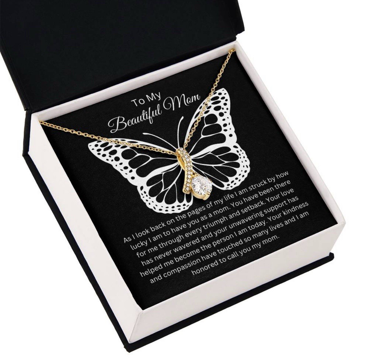 TO MY BEAUTIFUL MOM NECKLACE SOFT BOX GIFT HOLIDAY BIRTHDAY MOTHER’S DAY GIFT
