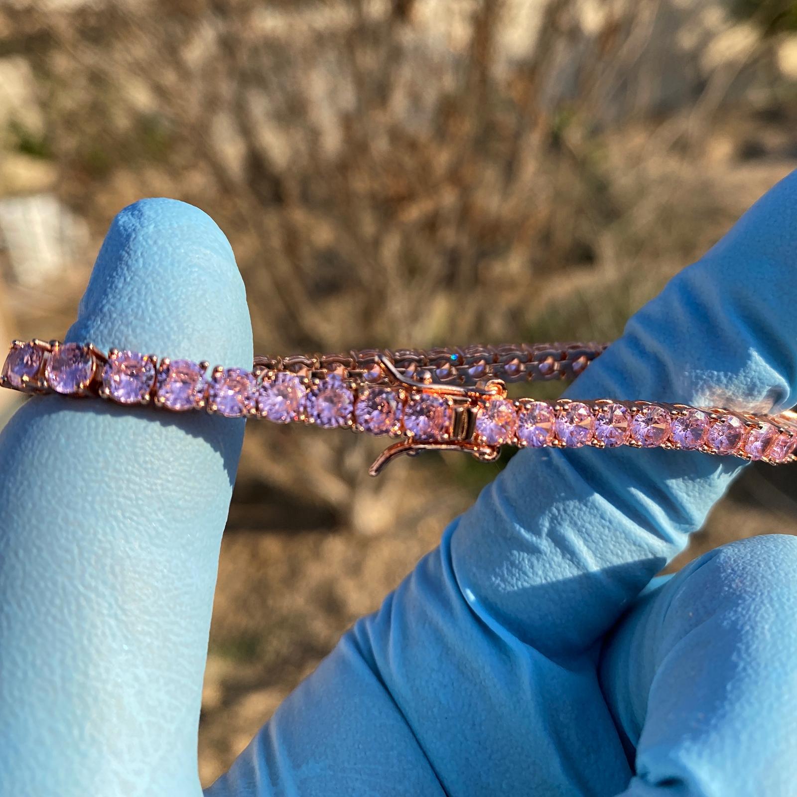 Tennis Bracelet Pink Iced Rose Gold Plated Simulated CZ 4MM Thick 7″ or 8″