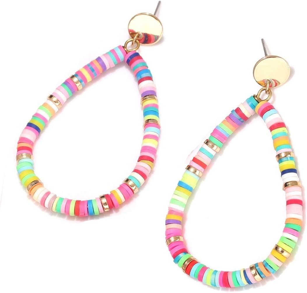 Stylish Heishi Drop Earrings – Colorful Teardrop Dangles for Every Occasion