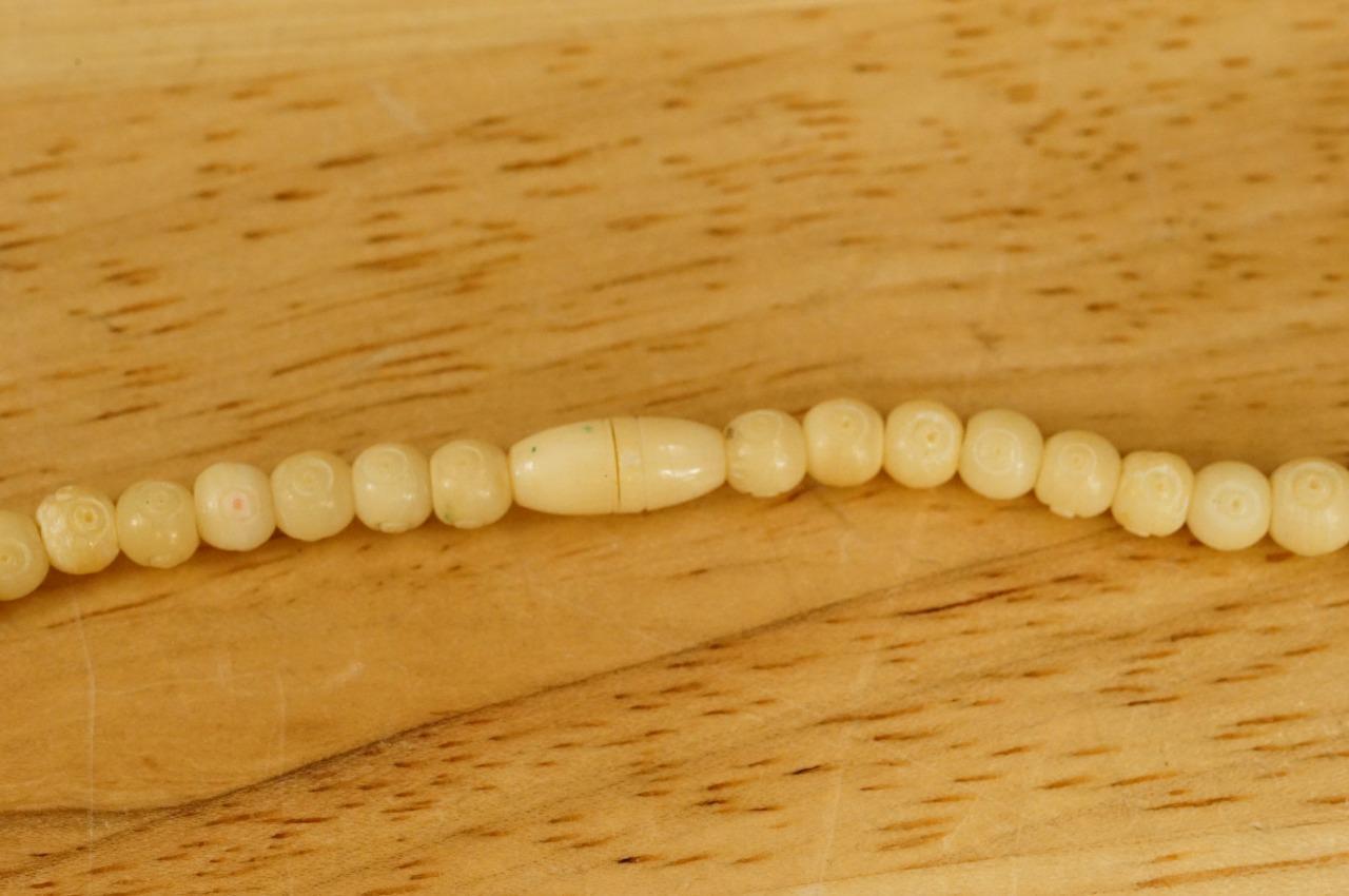 Asian Ethnic Jewelry Carved Water Buffalo Bone Beaded Necklace & Earring Set