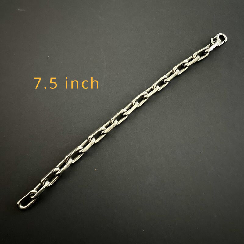 8mm Pure Titanium Chain Bracelet for Men’s Flat O-Chain Anti Allergy 7.5 Inch