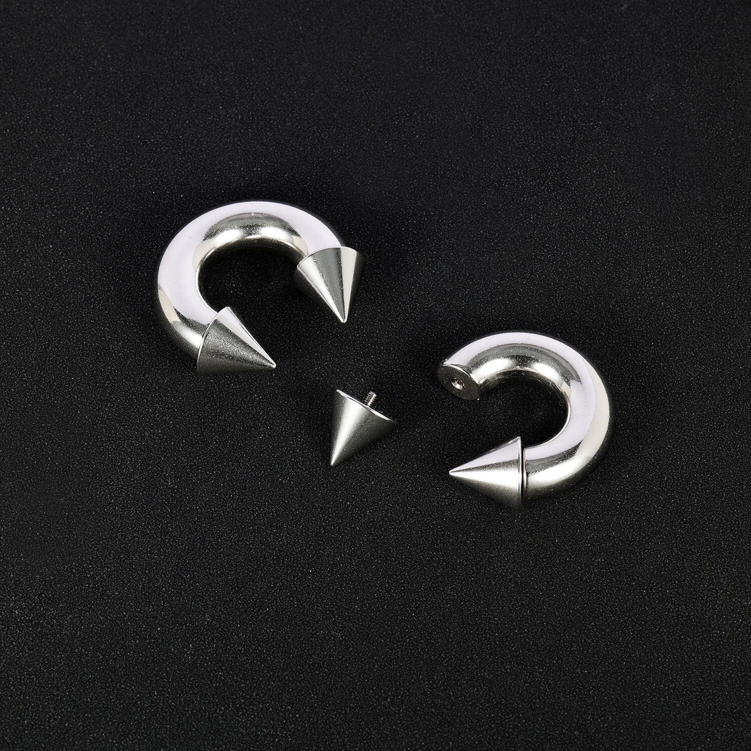2Pcs Stainless Steel Spike Circular Barbells Large Septum Ring Ear Gauge Earring