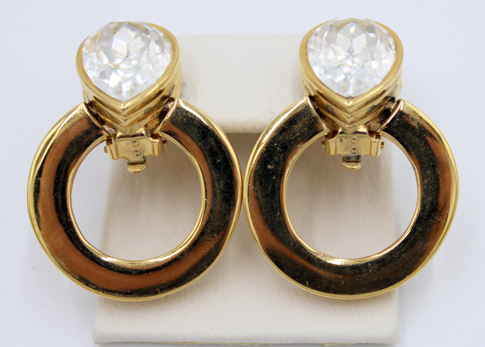 Givenchy Pear Rhinestone Clip-on Earrings Gold-Tone Circle Signed FREE Shipping!