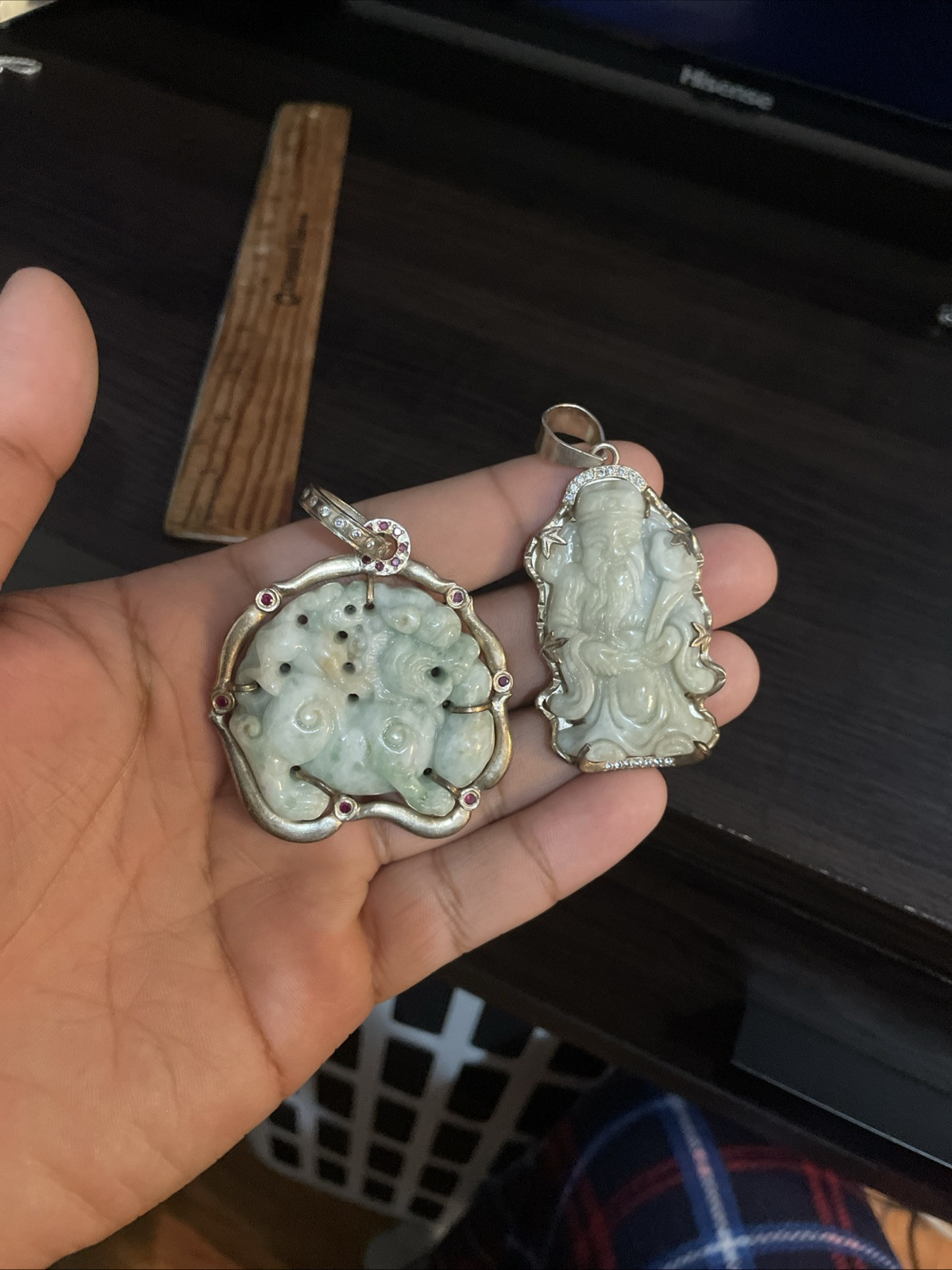 Sterling Silver Jade Pendant Lot Of 2 Foo Dog And Caishen Pendants