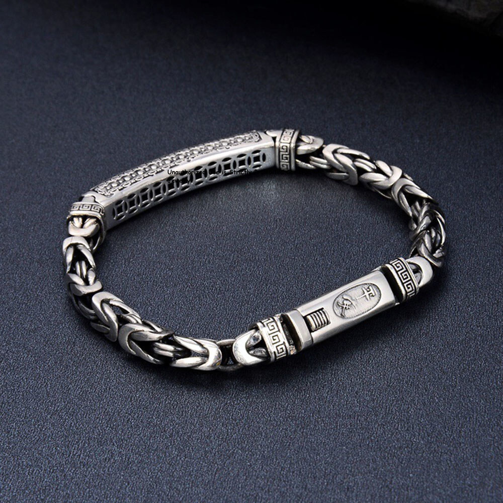 Pure S925 Sterling Silver Chain Men Women Lucky 5mm Byzantine ID Link Bracelet