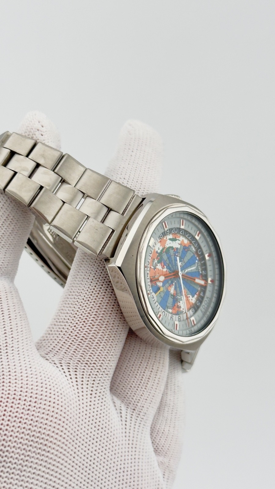 Vintage Edox Geoscope Automatic World Time Map Dial Swiss Men’s Watch