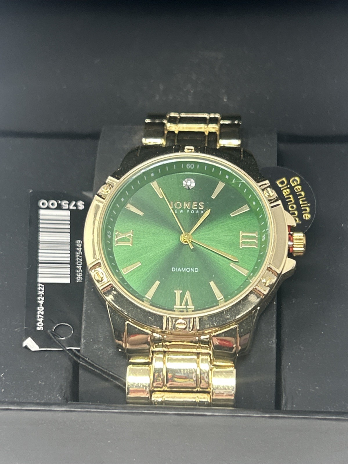 NIB Jones New York Diamond Collection Gold Tone Green Face Genuine Diamond
