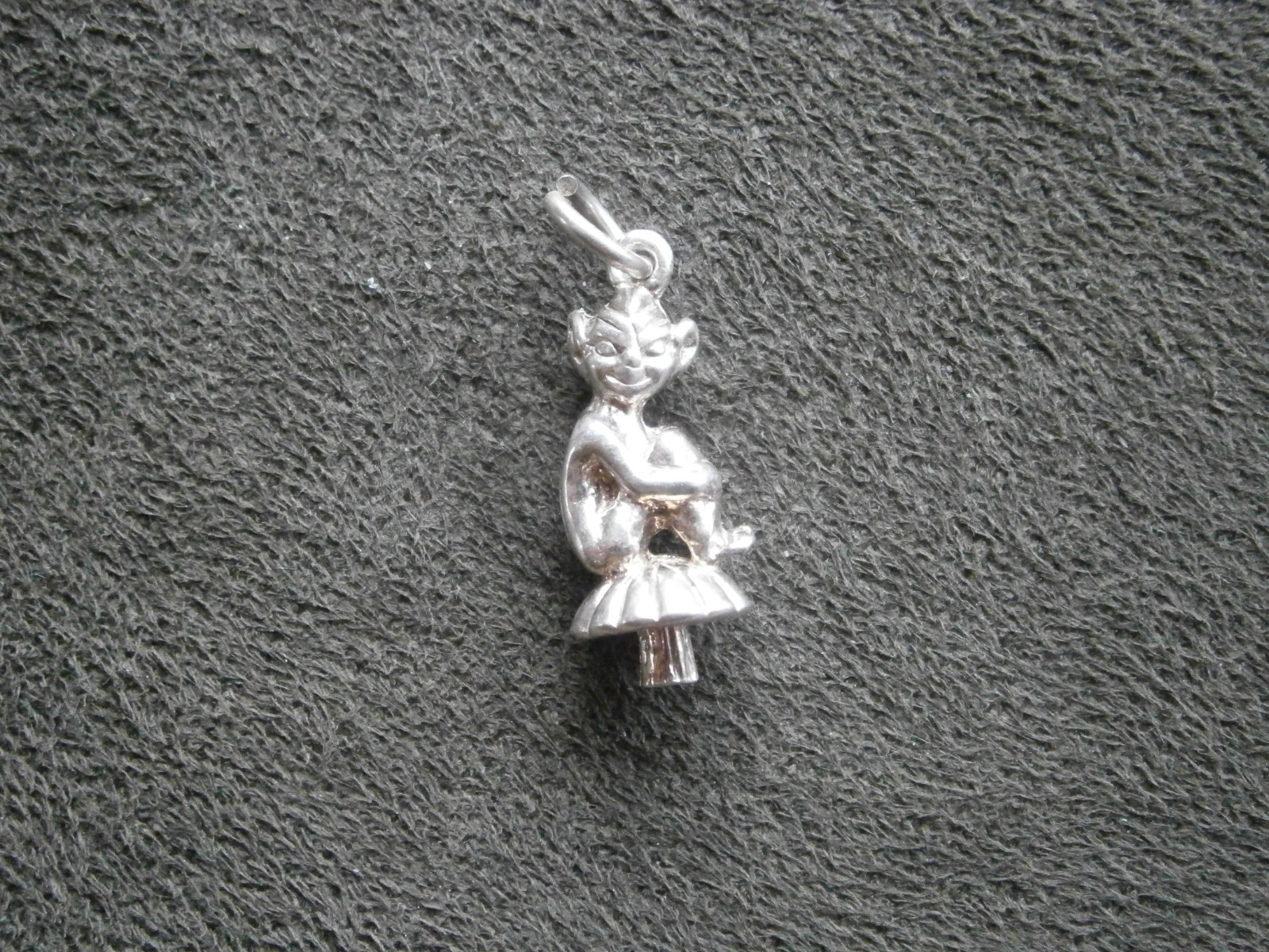 Cornish Piskie Pixie on Toadstool Vintage Sterling Silver Bracelet Charm 3.0g