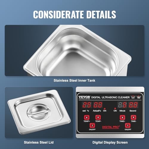 Professional 1.3L Ultrasonic Cleaner 60W with Timer & Heater for Jewelry, Watche