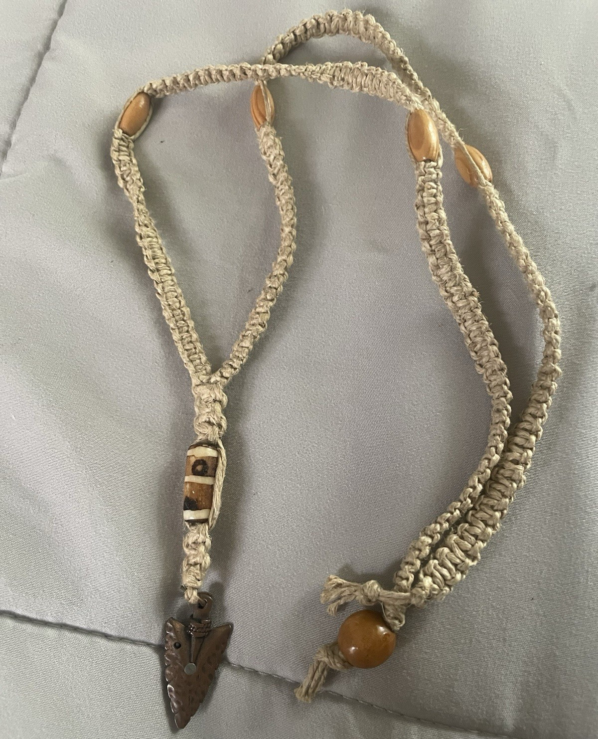 Handcrafted Beige Braided Necklace Arrow with Eagle Charm Pendant Bohemian