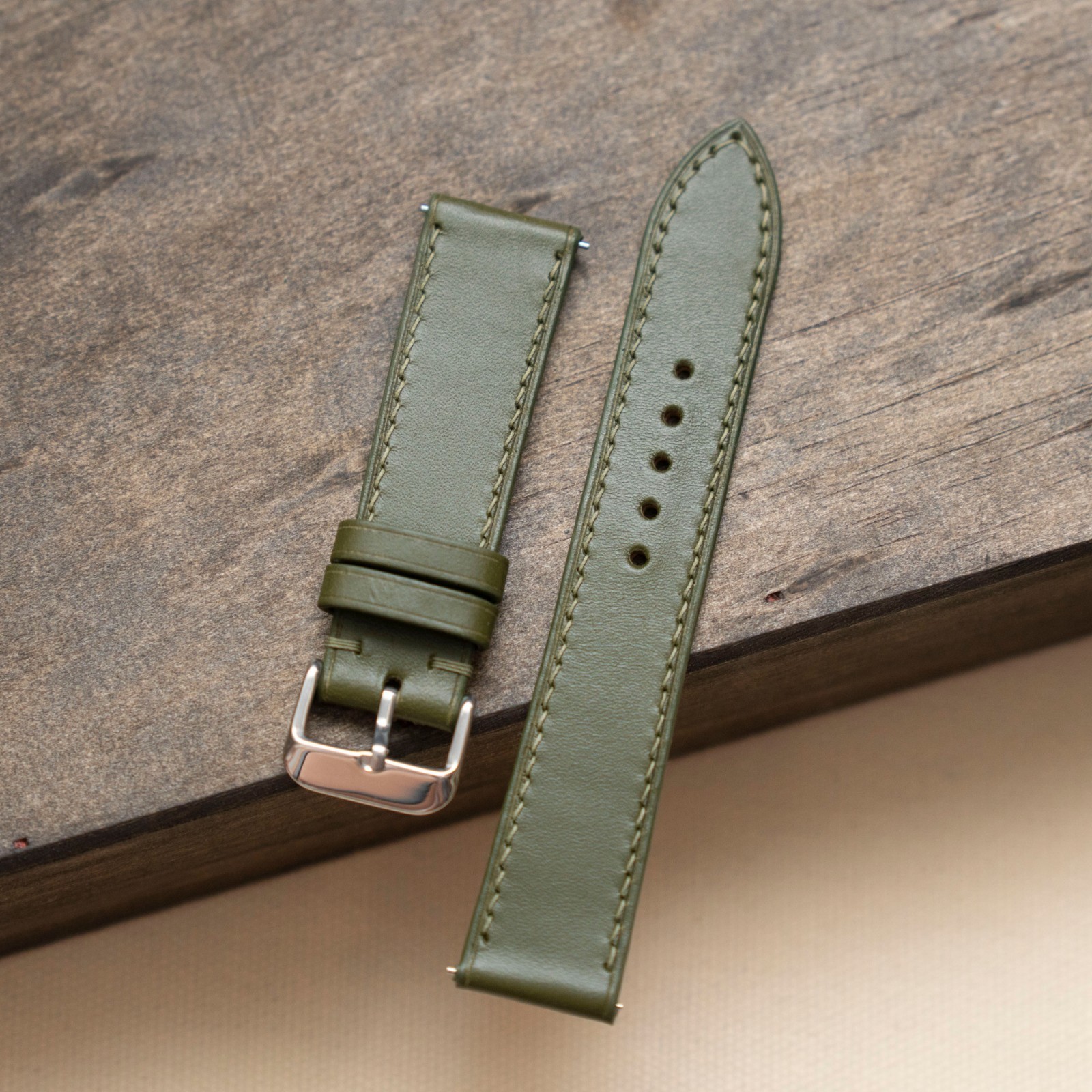 Green Olive Cow Leather Watch Strap Wristwatch Band 14mm to 26mm
