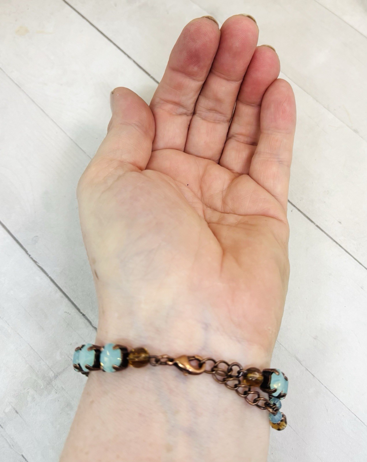 8mm Antique Copper Plated Mint Green Pacific Opal Cup Chain Bracelet