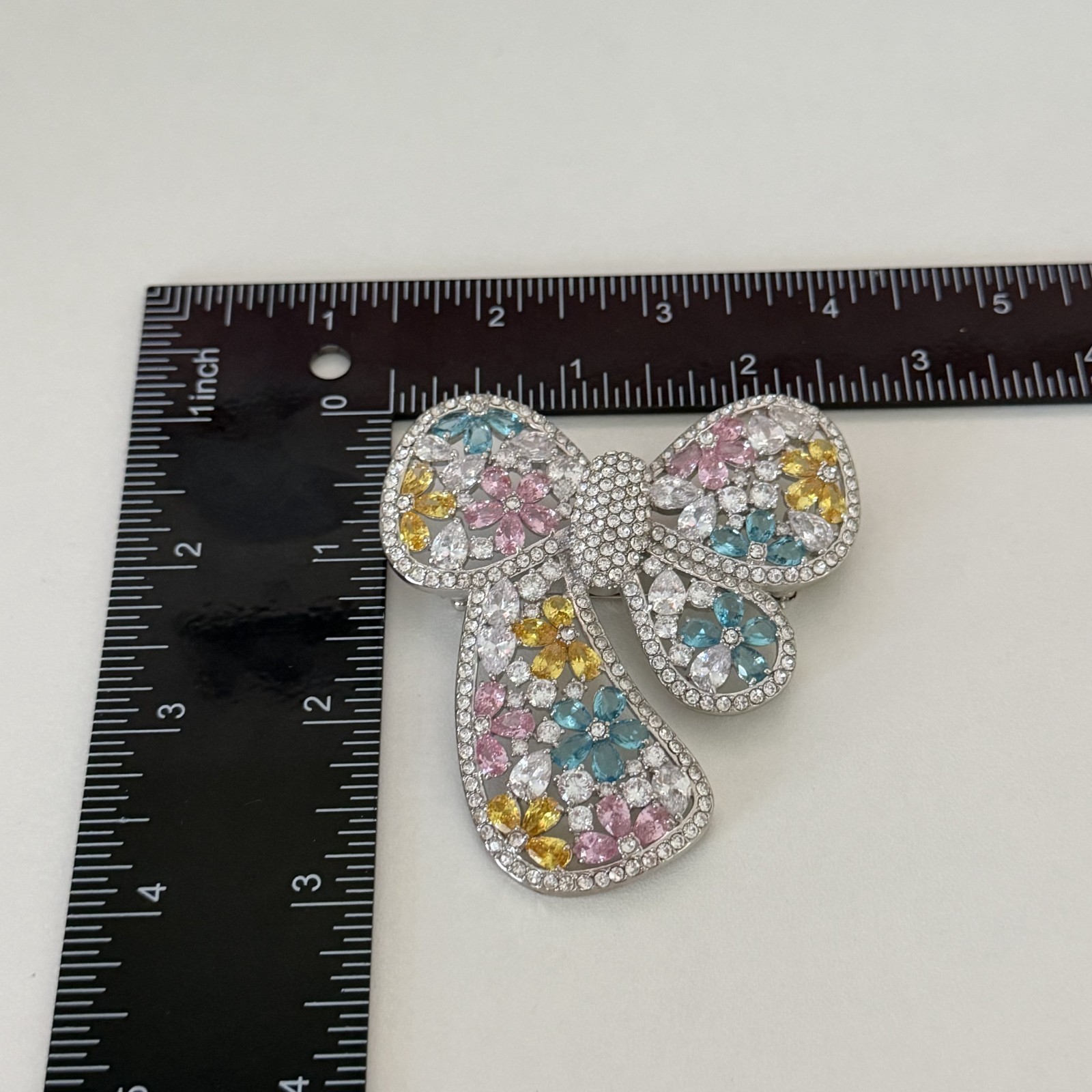 Joan Boyce Huge Multicolor Crystal Bow Ribbon Spring Flower Statement Brooch Pin