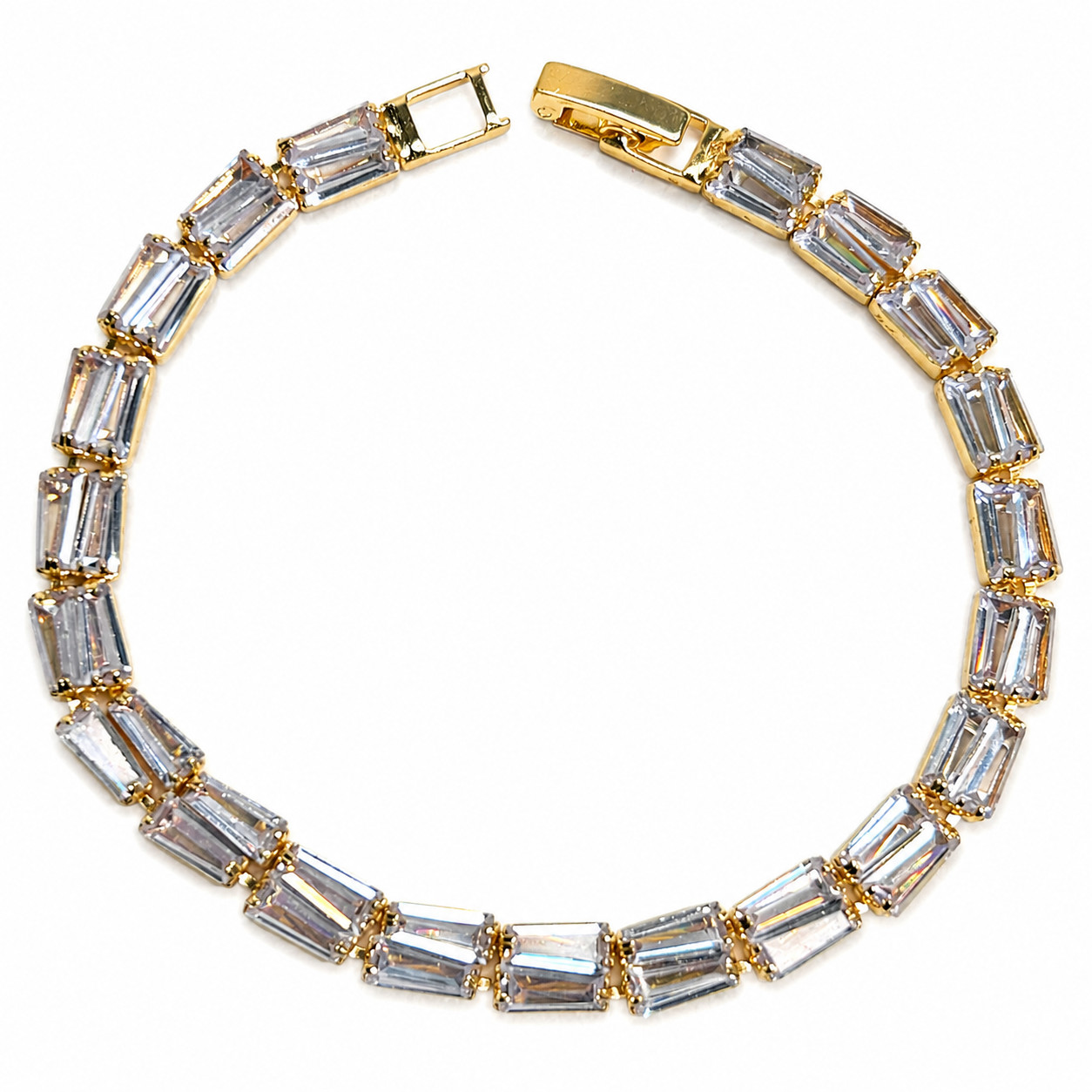 Italian 1/200 Iced CZ Baguette 14k Yellow Gold Oro Tennis Bracelet Mujeres in ct