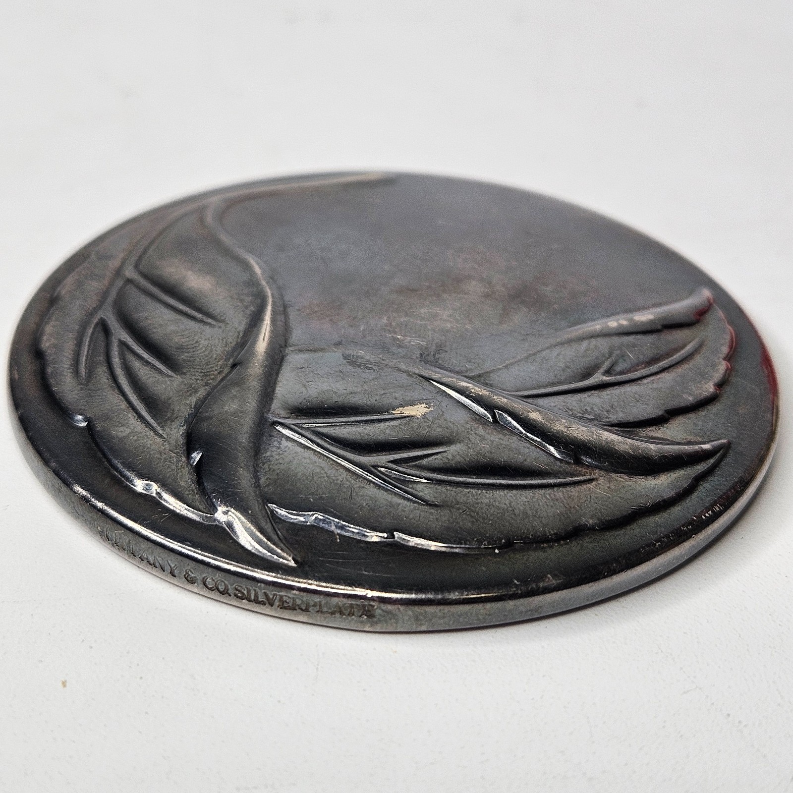 Tiffany & Co. Leaf Compact Mirror Silver Plate w/ Pouch Vintage Makeup Mirror