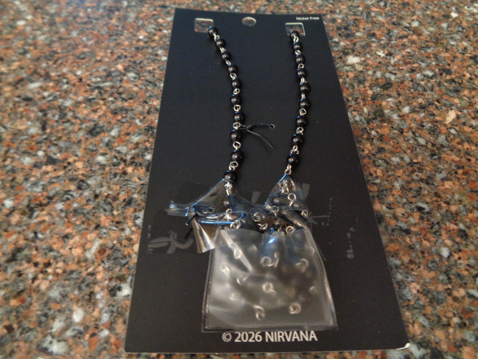 Nirvana In Utero Angel Rosary Necklace Black Bead Pendant Heart Cobain Brand New