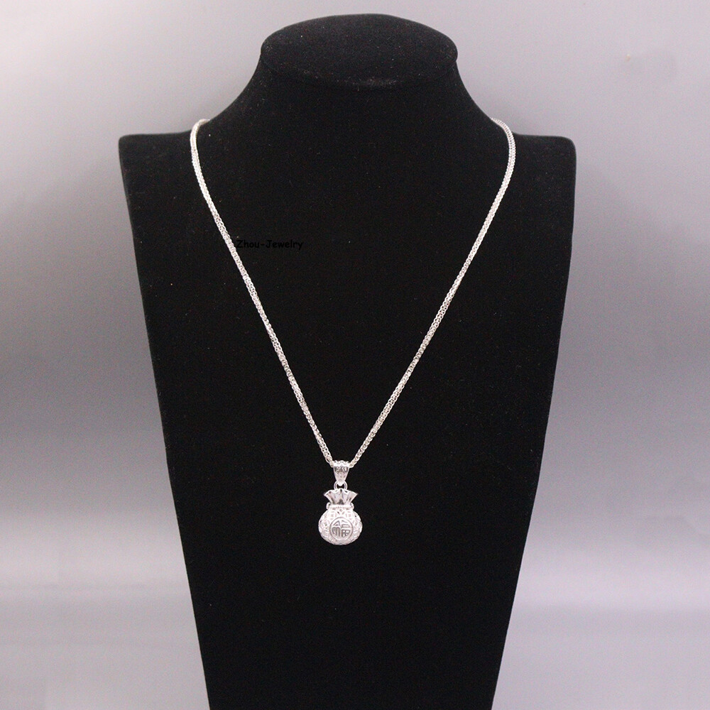 Pure S999 Fine Silver 999 Men Women Lucky Fu Bag Pendant 38*14mm