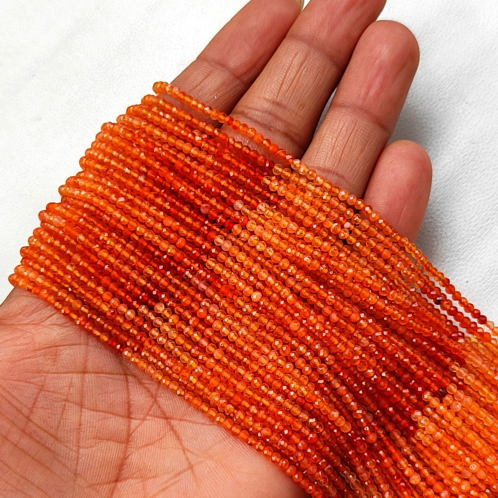 Natural Orange Carnelian Gems 2.5 mm Size Faceted Round Spacer Beads 14″ Strand