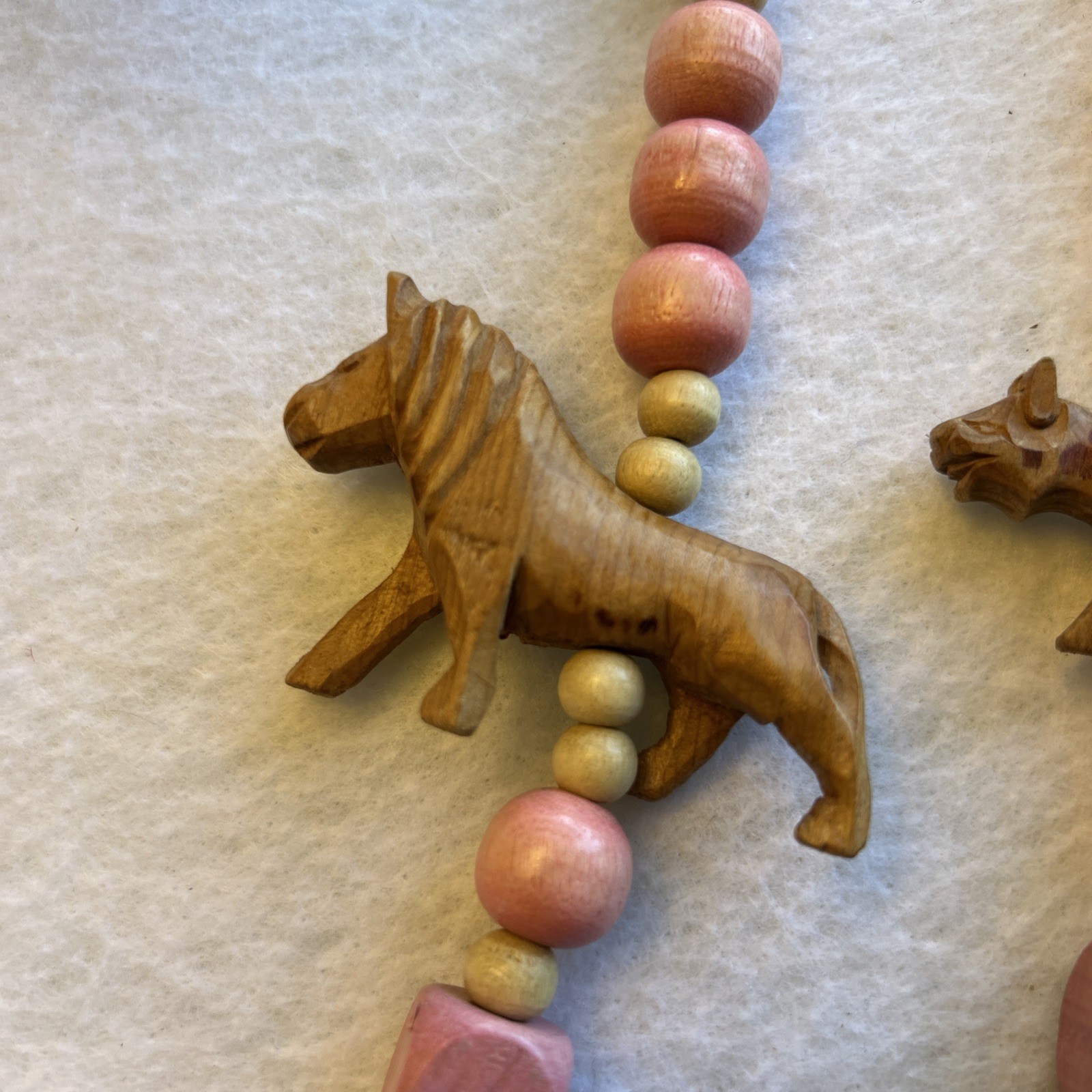 Vintage Hand Carved African Safari Animal Wood Necklace Statement