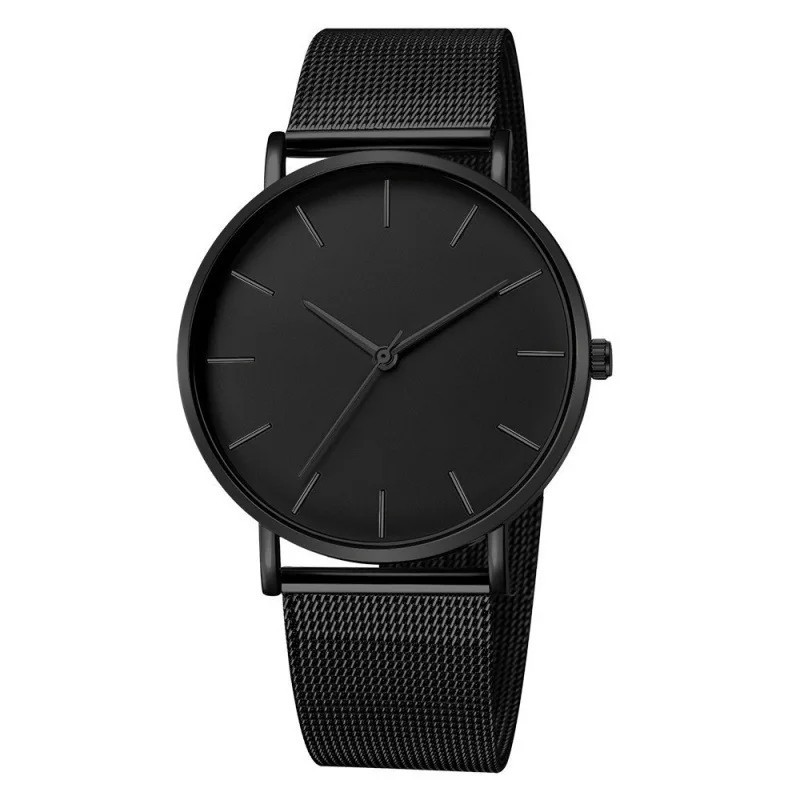 Men Quartz Blackout Watch – Minimalist Ultra Thin Stainless Steel Watch