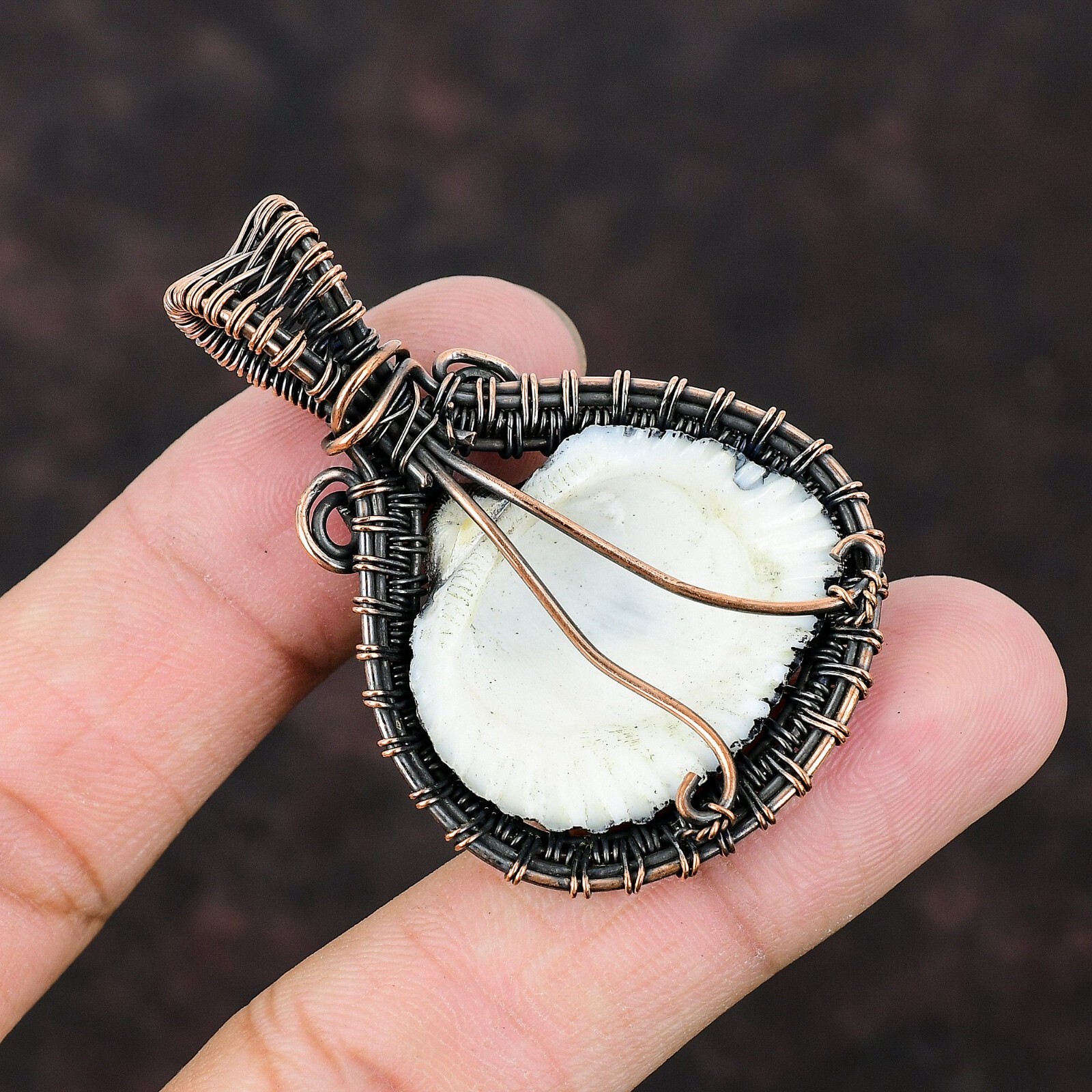 Gift For Women Jewelry Wire Wrapped Pendant Copper Titanium Coated Shell 2.13″