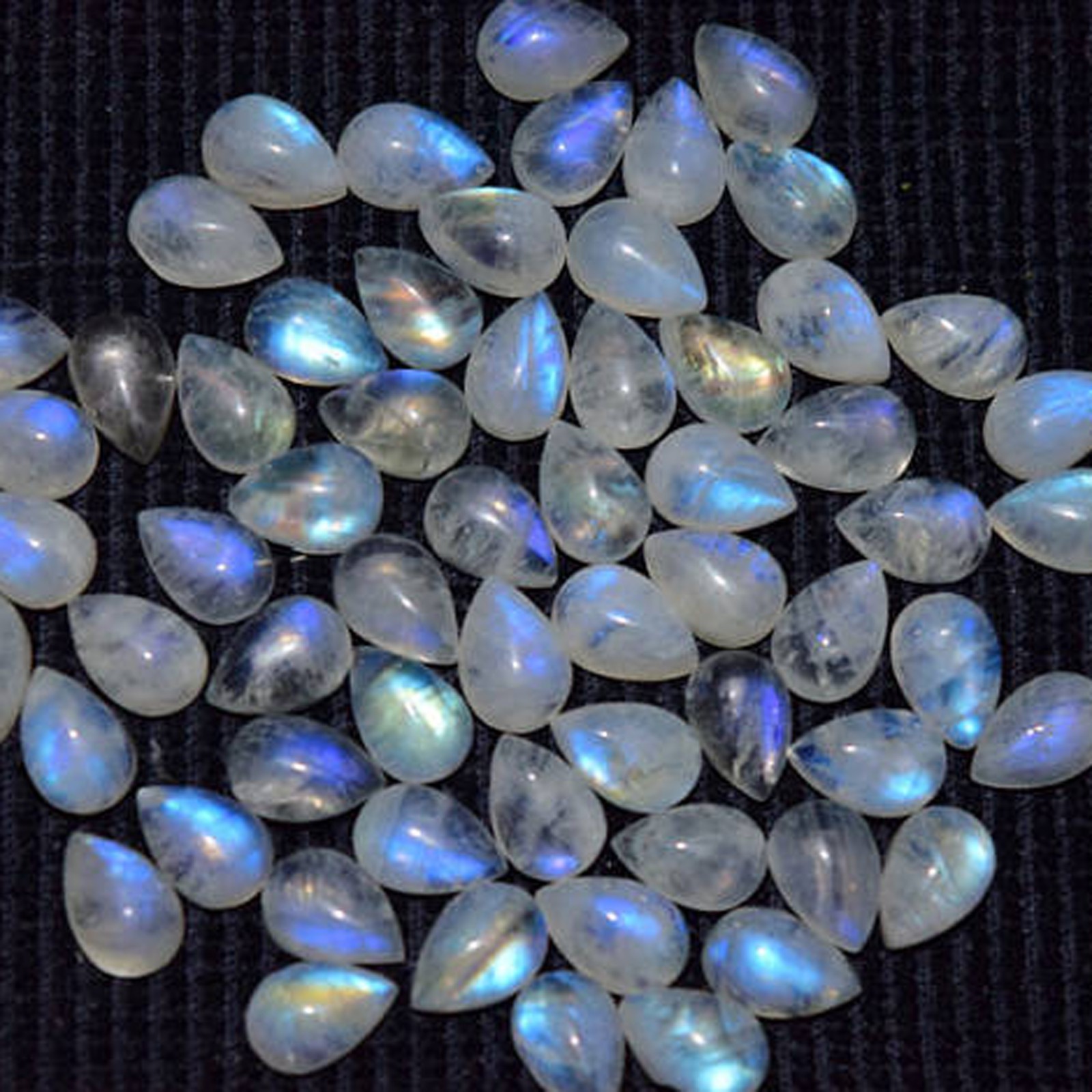 Natural Rainbow Moonstone Pear Cabochon 3x5mm To 12x16mm Loose Gemstone