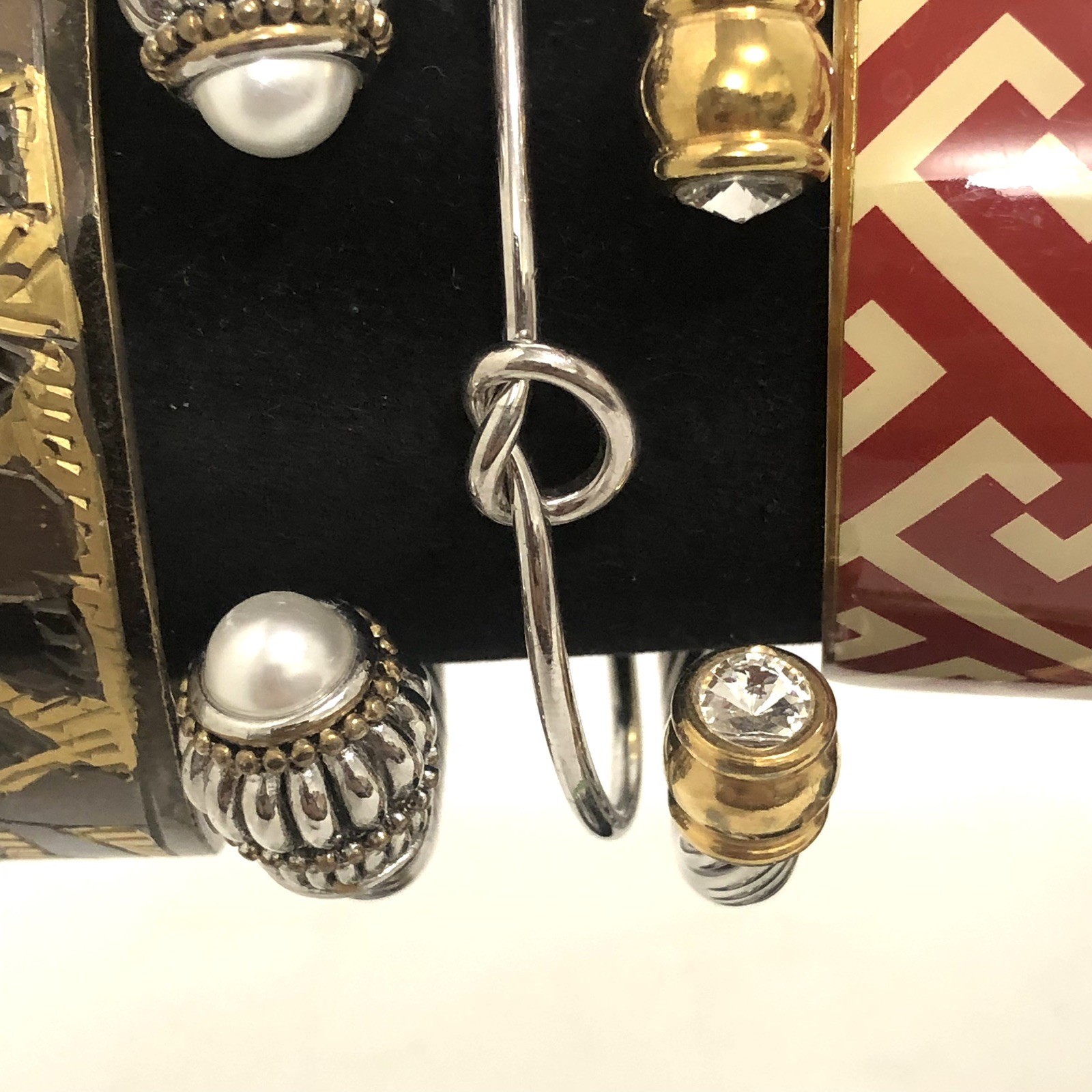 Vintage 17 Piece Lot Mixed Size Material Metal Cuff Bangle Bracelets Rhinestone