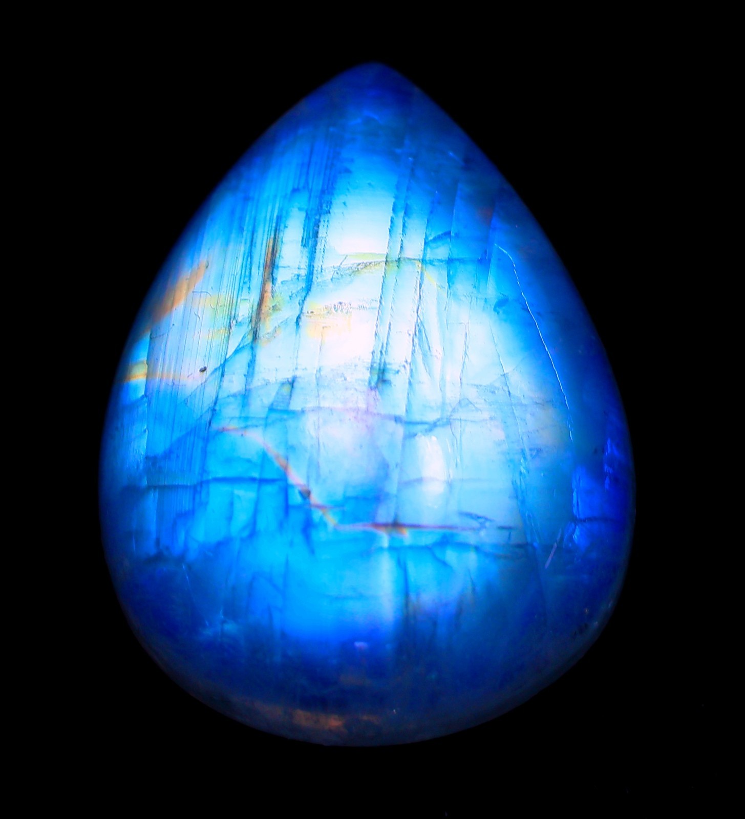 34 Ct 8X19X25 mm Natural Blue Fire Rainbow Moonstone Pear Cabochon Gems RQ-387