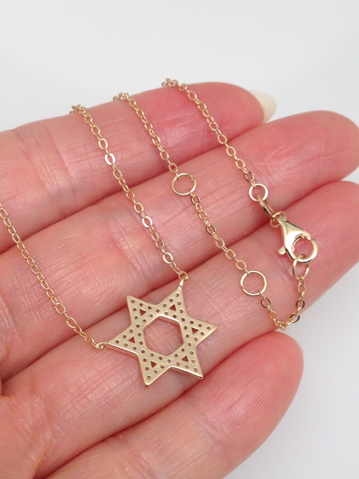 925 Sterling Silver Cz Star of David Pendant Necklace Womens 14.5mm(0.57″) Gold