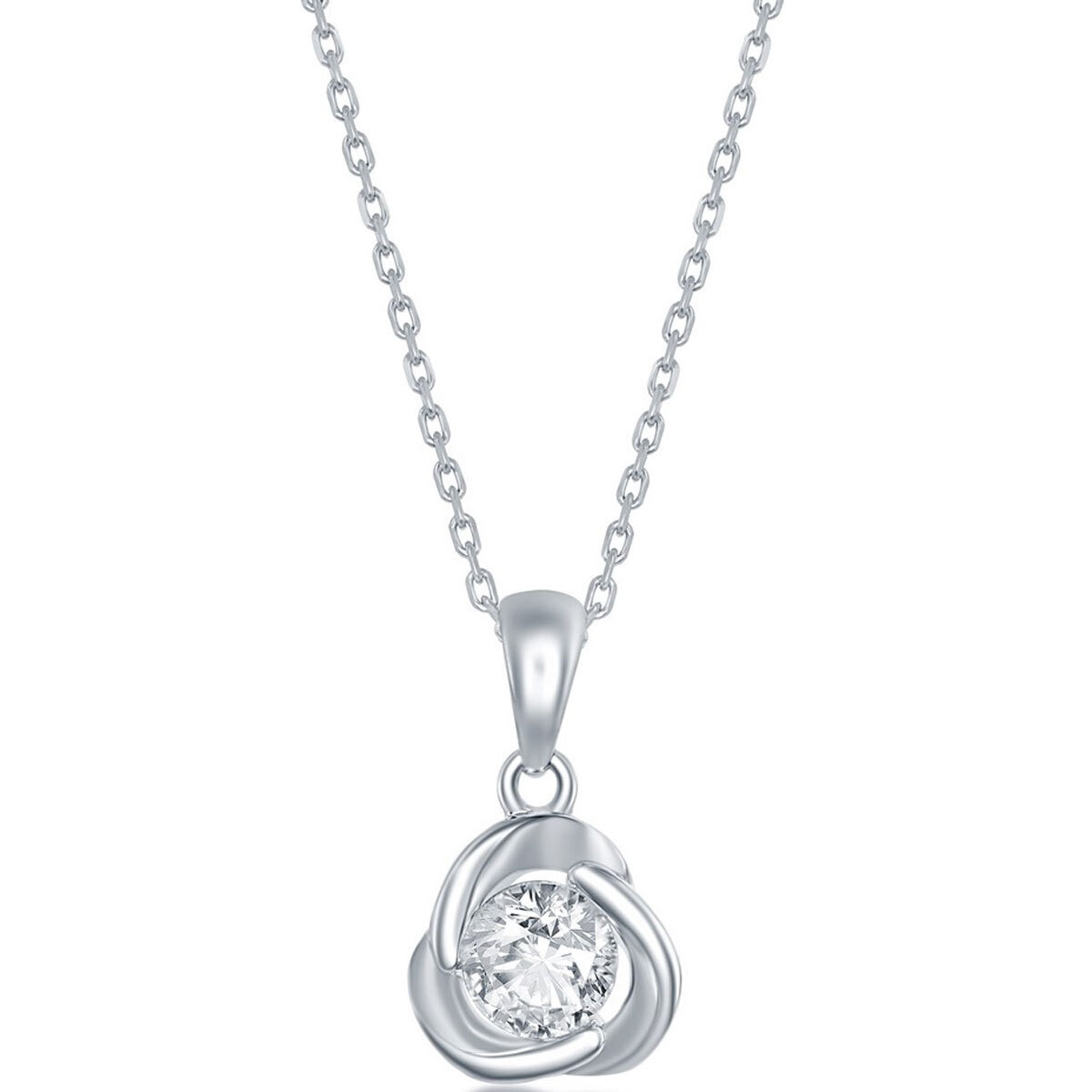 Classic Women’s Necklace Sterling Silver Round White CZ Love Knot Shape M-6667