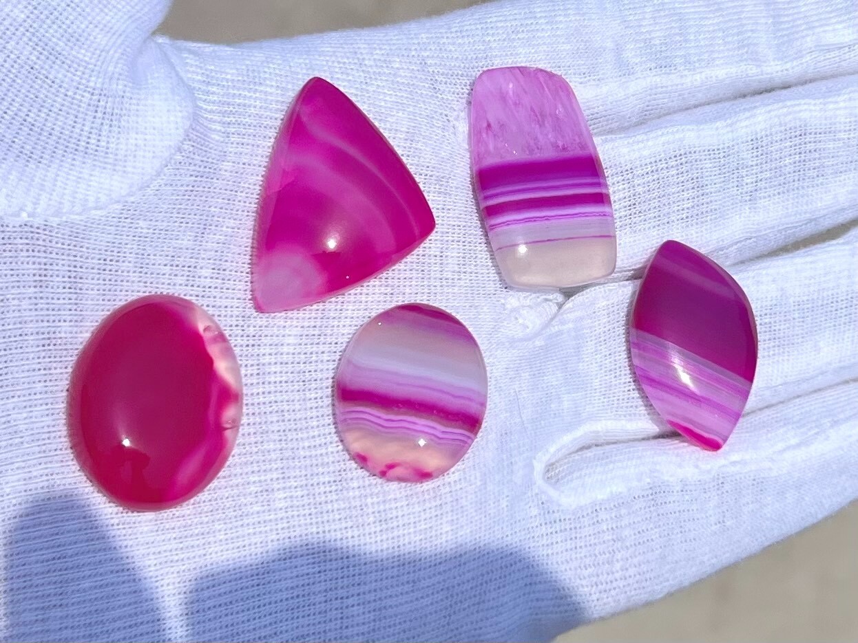 Pink Chalcedony Gemstone (5 Pieces) Cabochon Smooth Fancy Shape Jewelry Making