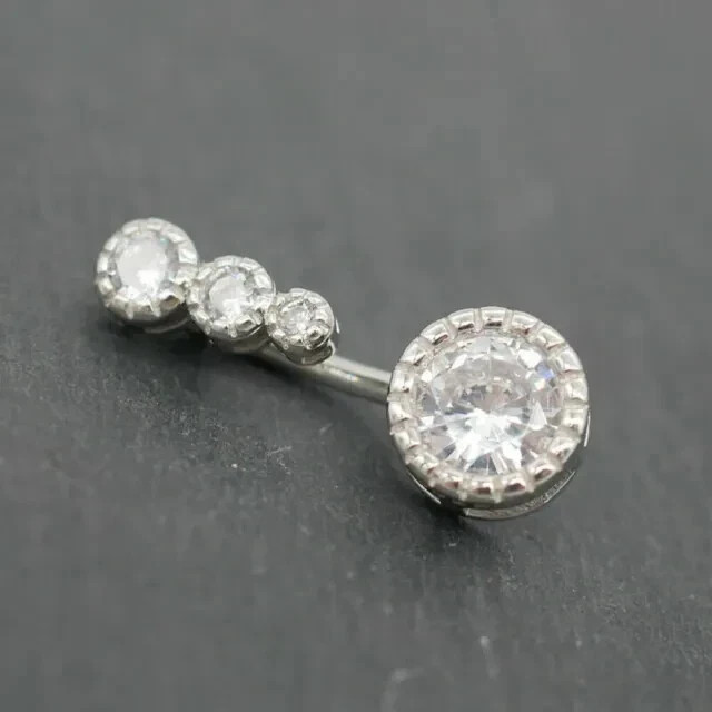 Round Lab Created Diamond Women’s Gorgeous Gift Belly Ring 14K White Gold Plated
