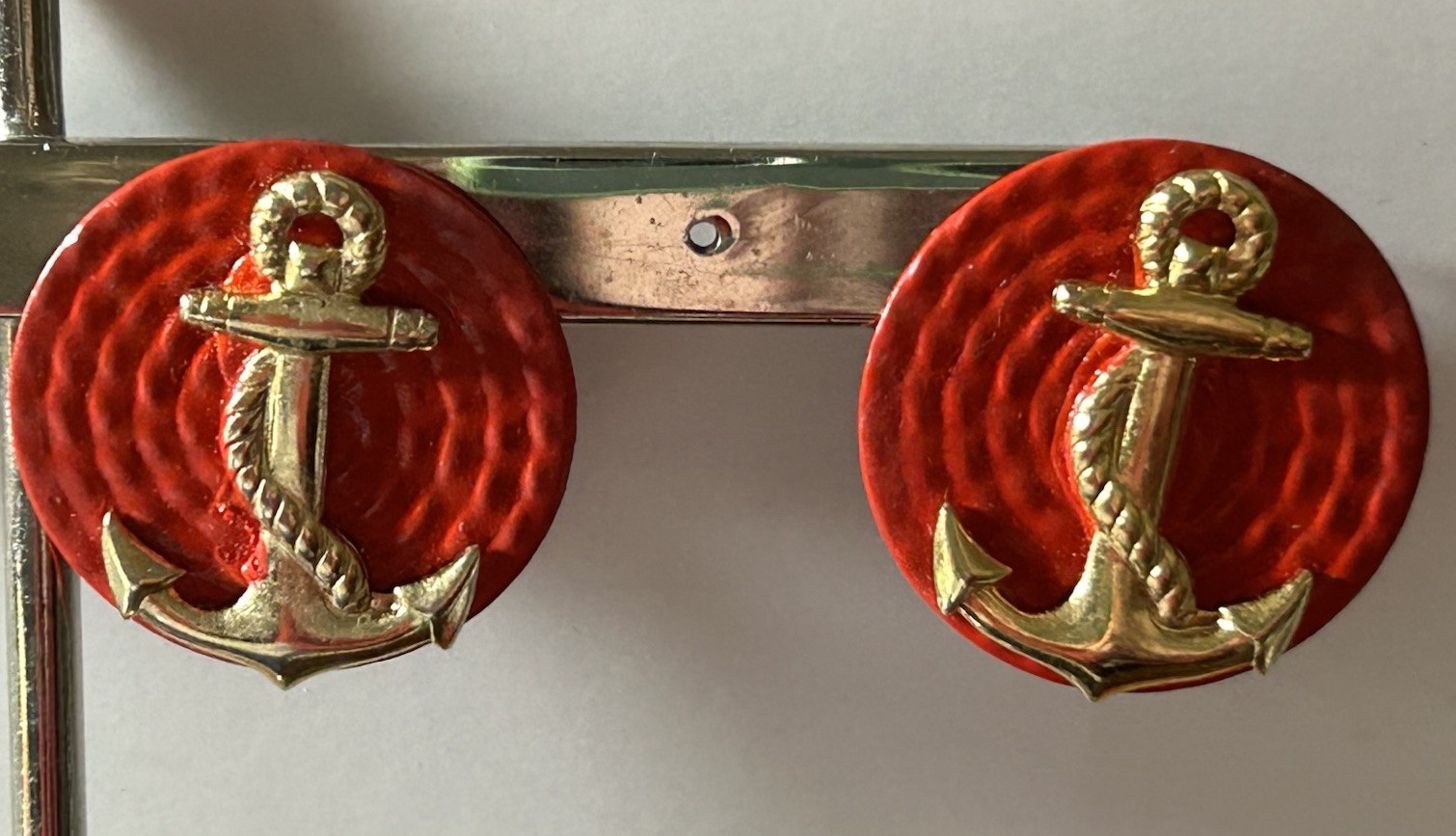 Vintage Nautical Navy Round Red Disk Gold Anchor Earrings Beautifully Designed