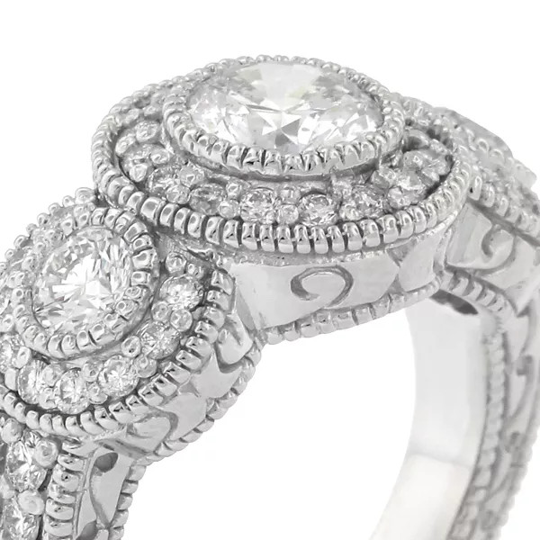 3-Stone Engagement Ring 14K Gold Vintage 2.14 CT Round Lab-Grown Diamond F VS1