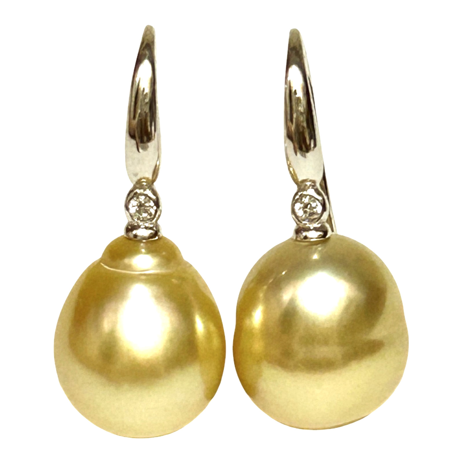 Oval Drop 11.6 x 12.9mm Philippines South Sea Pearl Natural Gold Dangle Earrings