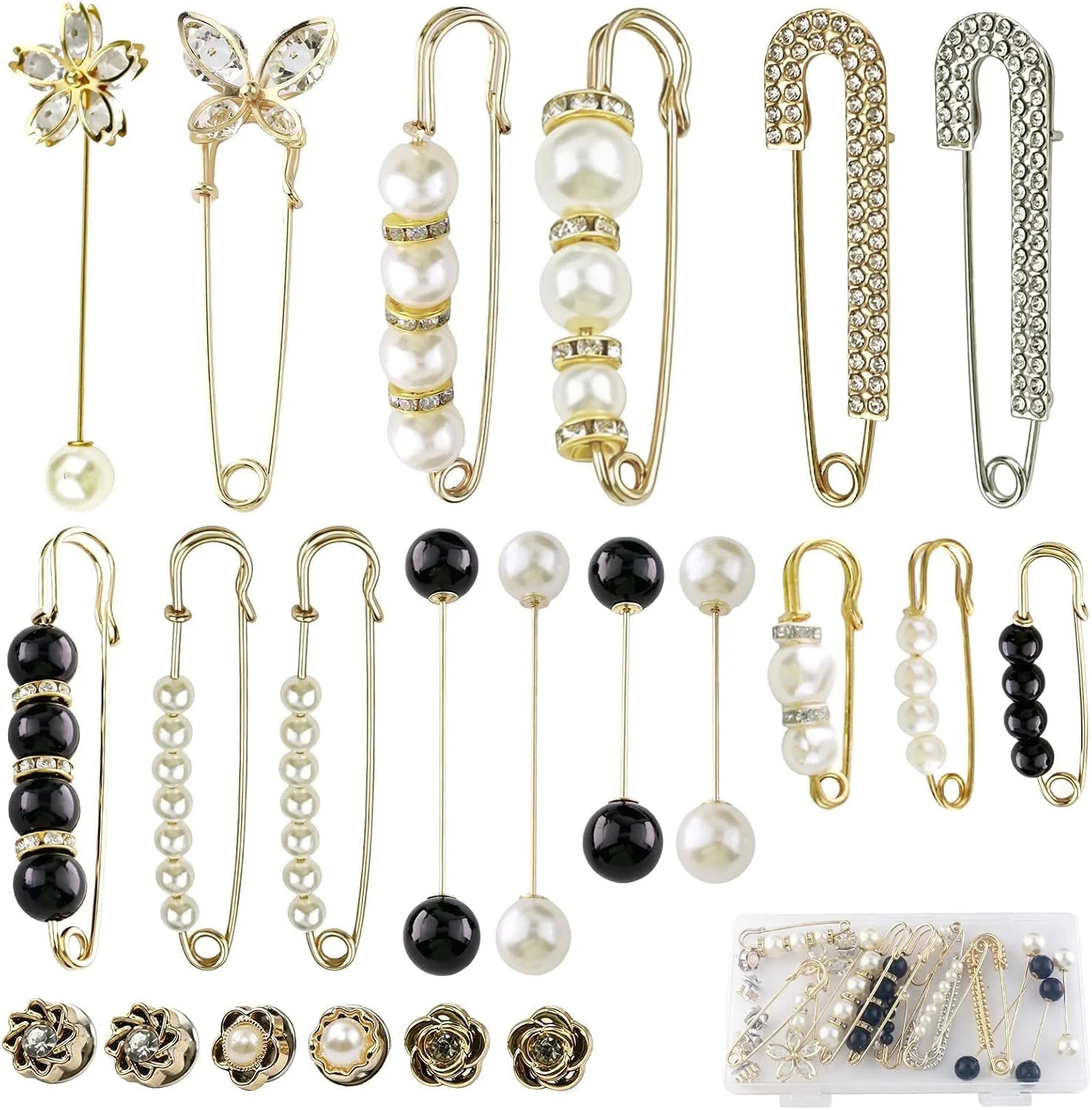 22 Pcs Pearl Brooch Pins for Women Costume Accessory, Retro Faux Crystal Clothin