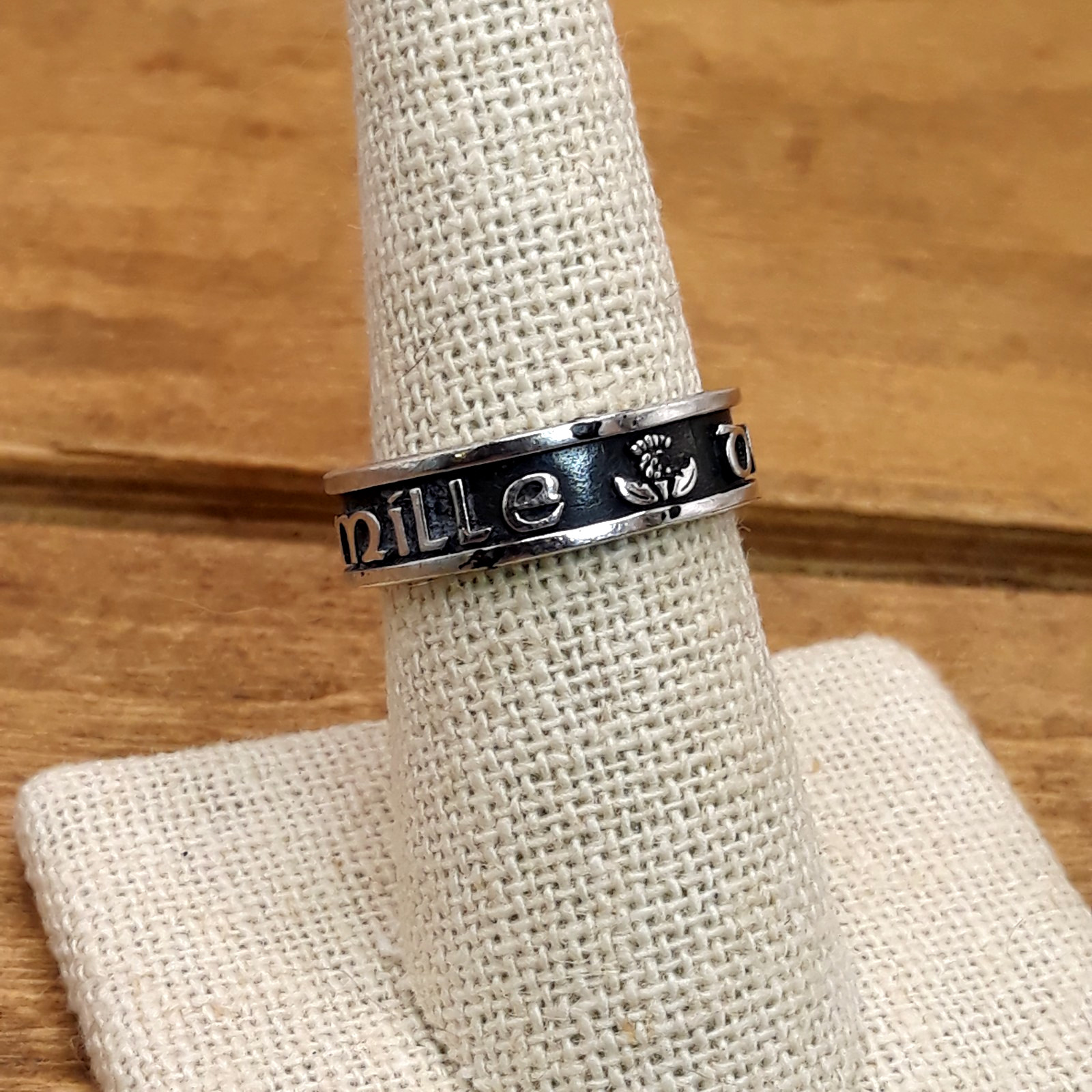Vintage Latin “Da Mi Basia Mille” Sterling Silver Scripted 5mm Band Sz. 8.25