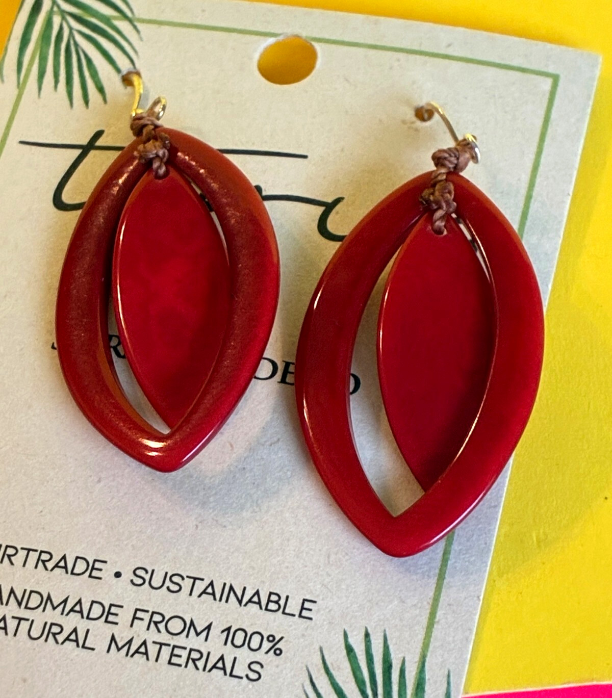 Tagua Nut Drop Earrings, Handmade Ecuador “Naomi” TR-2