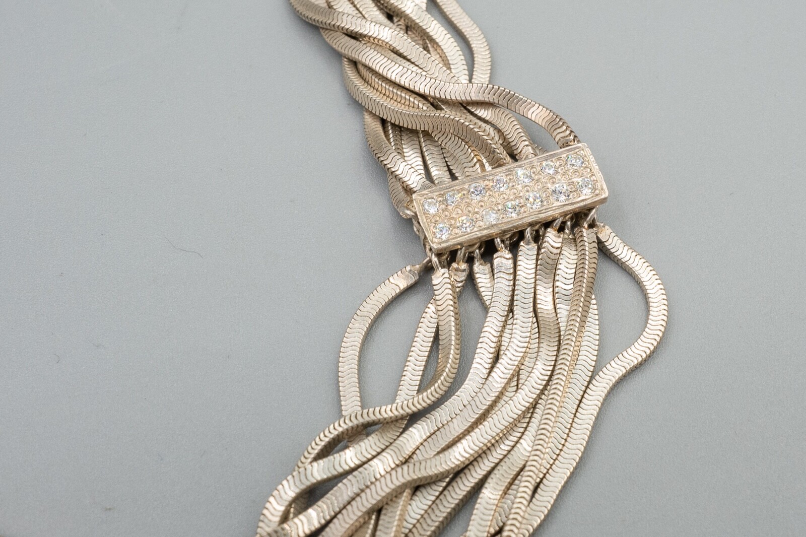 M & J Savitt Sterling Silver Rhinestone 12 Strand Chocker Necklace 15 1/2″ Long