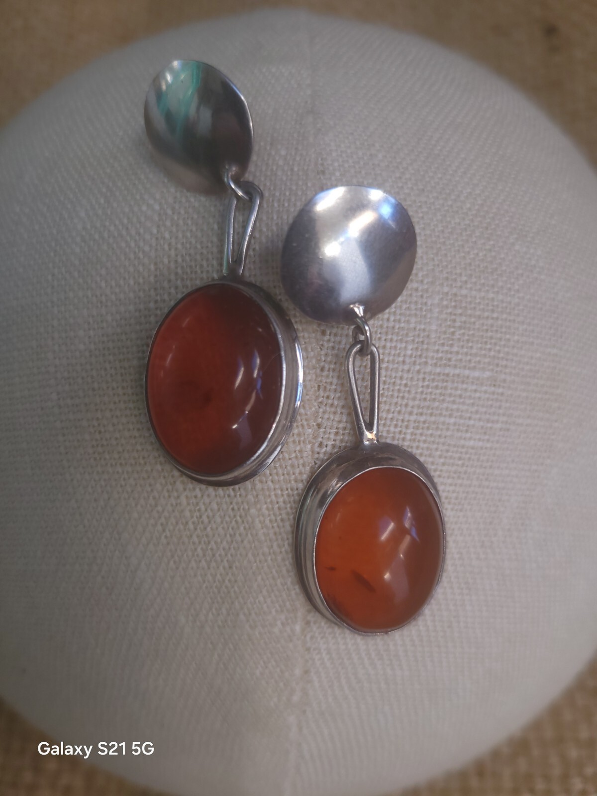 Susan Cummings 2″ Pierced Earrings Modern Silver & Amber McClure’s Nashville Tn