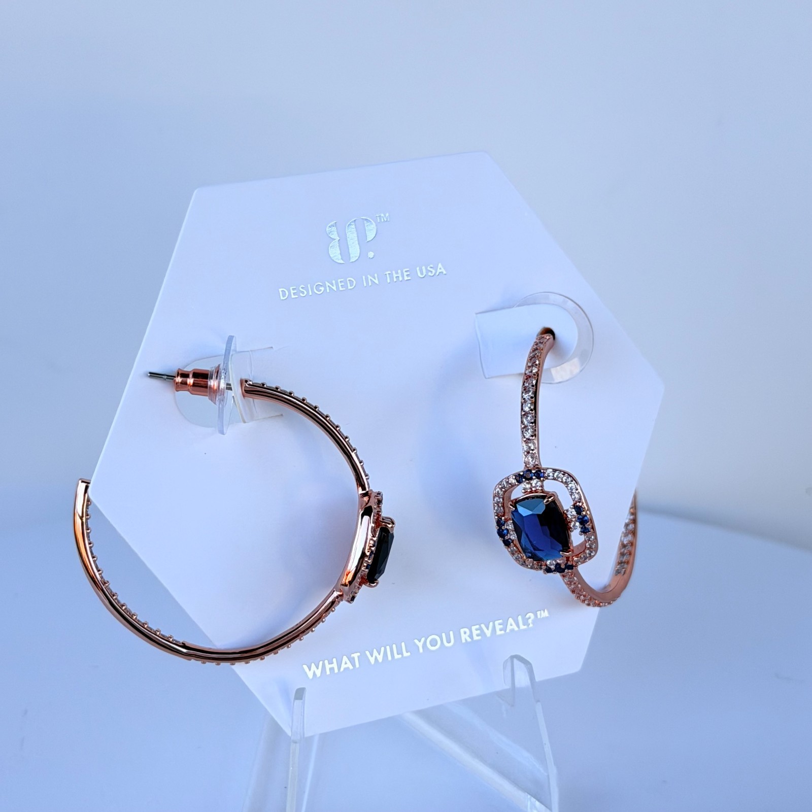 Bomb Party September Earrings “More Than Myth” Lab Created Sapphire on Rose Gold