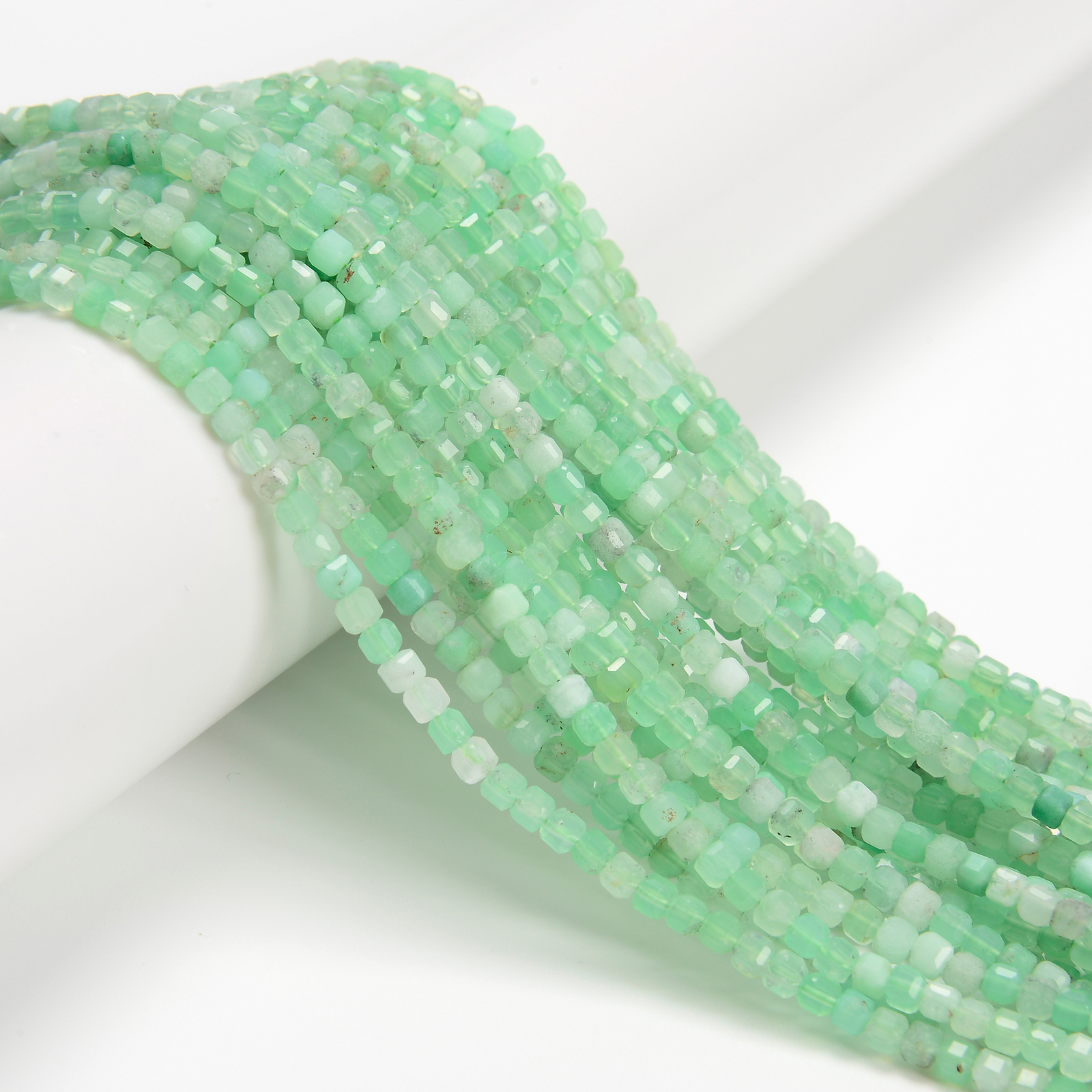 Natural Chrysoprase Faceted Rubik’s Cube Beads Size 2mm 3mm 15.5” Strand