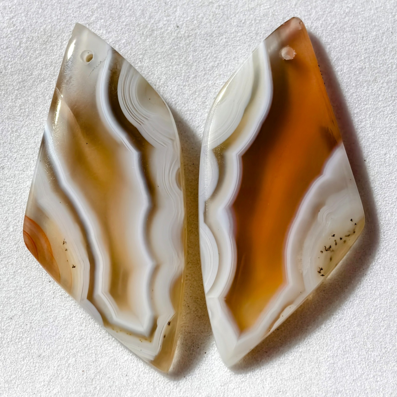 38 Cts Natural Botswana Agate Drilled Match Pair Cabochon Gemstone 38.7×17.4 MM