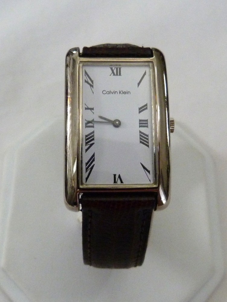 VINTAGE CALVIN KLEIN TANK WATCH STYLE TEJU LIZARD BROWN BAND 16R USA WATCH