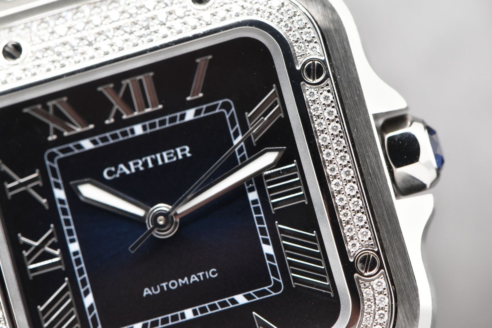 2024 Cartier Santos Medium Factory Diamond Bezel Blue Dial W4SA0006 4075 FS