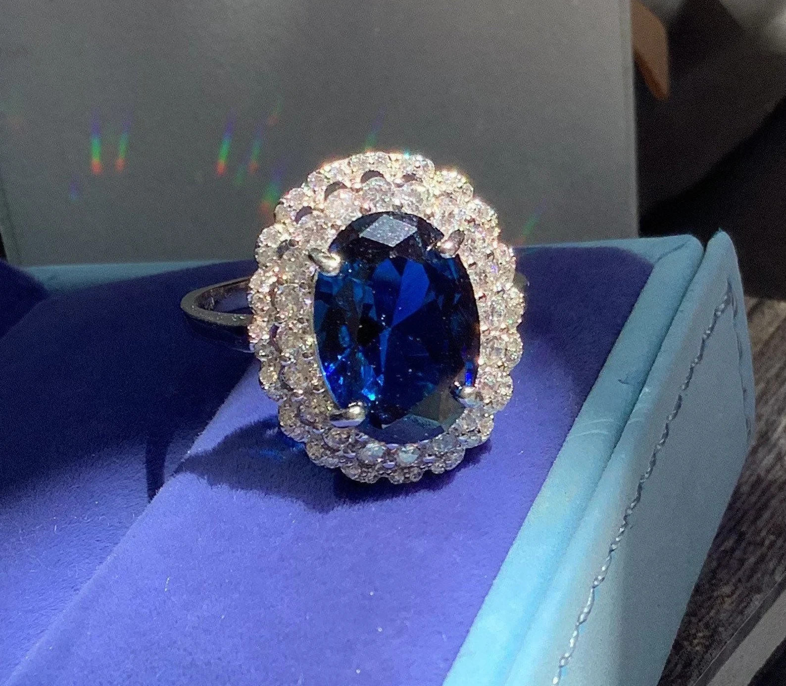 4.80 Ct Oval Cut Natural Sapphire & Diamond Wedding Ring 14K White Gold Size 6