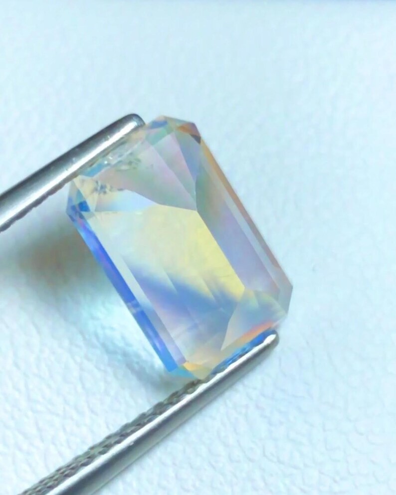 Natural Rainbow Moonstone Emerald Cut Loose Gemstone From Madagascar 3.29 Ct