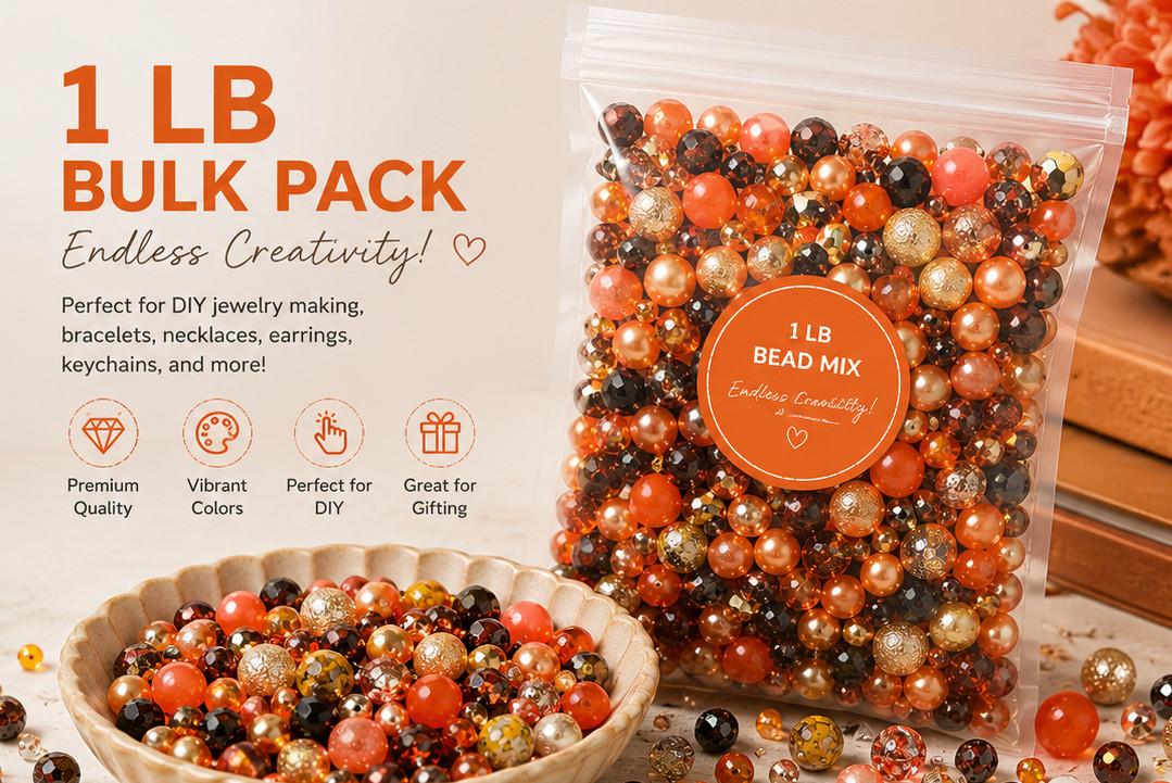 1 LB Orange Brown Mixed Glass Beads 6-15mm Bulk DIY Jewelry Making Craft Mix